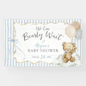 We Can Bearly Wait Teddy Bear Blue Baby Boy Shower Spandoek (Horizontaal)