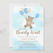 We Can Bearly Wait Teddy Bear Boy Baby Shower Kaart (Voorkant)