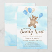 We Can Bearly Wait Teddy Bear Boy Baby Shower Kaart (Voorkant / Achterkant)