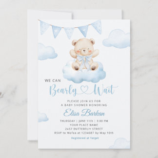 We Can Bearly Wait Teddy Bear Boy Baby Shower Kaart