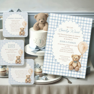 We Can Bearly Wait Teddy Bear Boy Baby Shower Kaart