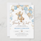 We Can Bearly Wait Teddy Bear Boy Baby Shower Kaart (Voorkant)