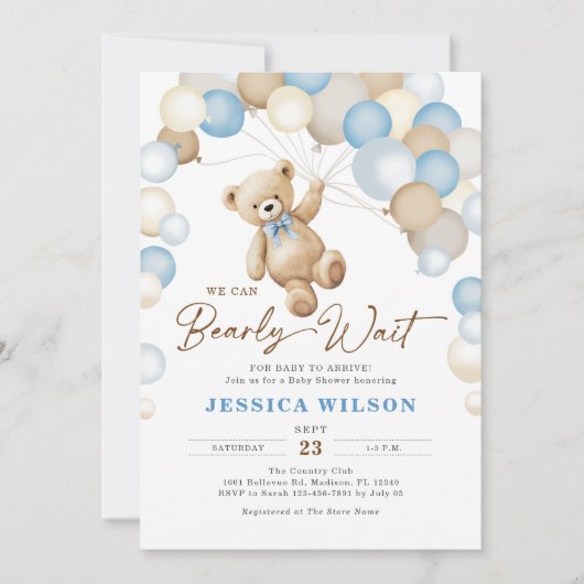 We Can Bearly Wait Teddy Bear Boy Baby Shower Kaart (Voorkant)