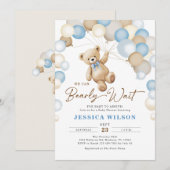 We Can Bearly Wait Teddy Bear Boy Baby Shower Kaart (Voorkant / Achterkant)