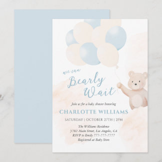 We Can Bearly Wait | Teddy Bear Boy Baby Shower Kaart