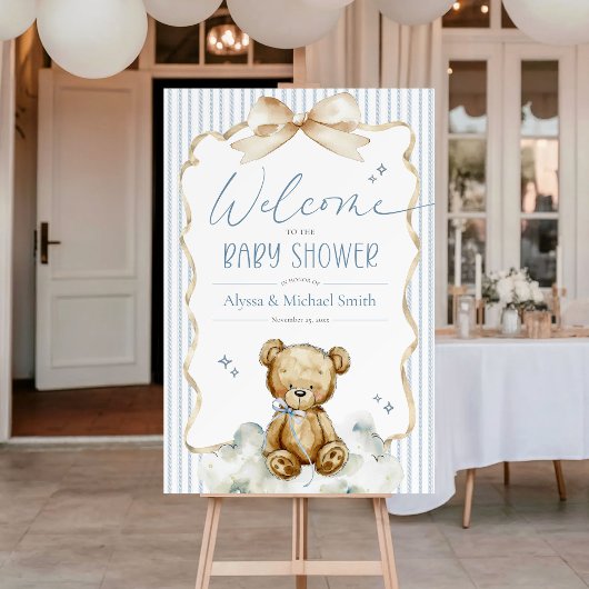We Can Bearly Wait Teddy Bear Boy Shower Welcome Poster