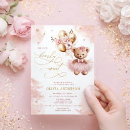 We Can Bearly Wait Teddy Bear Girl Baby Shower Inv Kaart