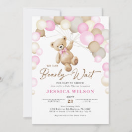 We Can Bearly Wait Teddy Bear Girl Baby Shower Kaart