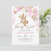 We Can Bearly Wait Teddy Bear Girl Baby Shower Kaart (Staand voorkant)