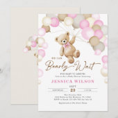 We Can Bearly Wait Teddy Bear Girl Baby Shower Kaart (Voorkant / Achterkant)