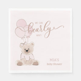 We Can Bearly Wait Teddy Bear Pink Baby Shower Servet