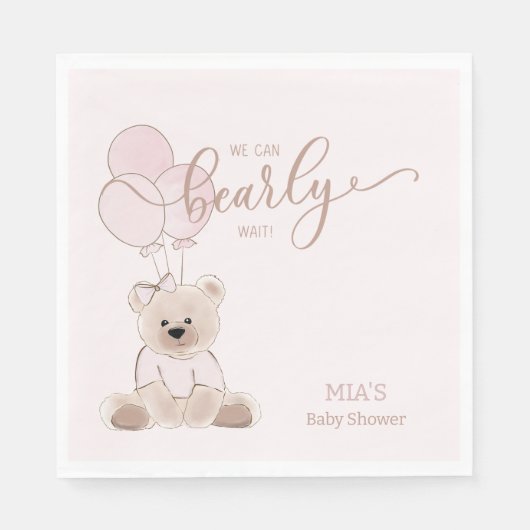 We Can Bearly Wait Teddy Bear Pink Baby Shower Servet (Voorkant)
