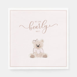 We Can Bearly Wait Teddy Bear Pink Baby Shower Servet