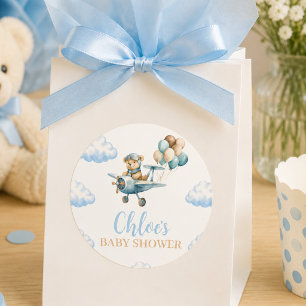 We Can Bearly Wait Teddy Bear Vliegtuig Baby Showe Ronde Sticker