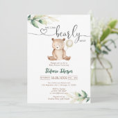 We Can Bearly Wait Teddy Beer Babyshower Kaart (Staand voorkant)