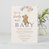 We Can Bearly Wait Teddybeer Baby Borrel Kaart (Staand voorkant)