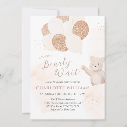 We Can Bearly Wait | Teddybeer Babyshower Kaart (Voorkant)