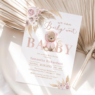 We Can Bearly Wait Teddybeer Babyshower Kaart