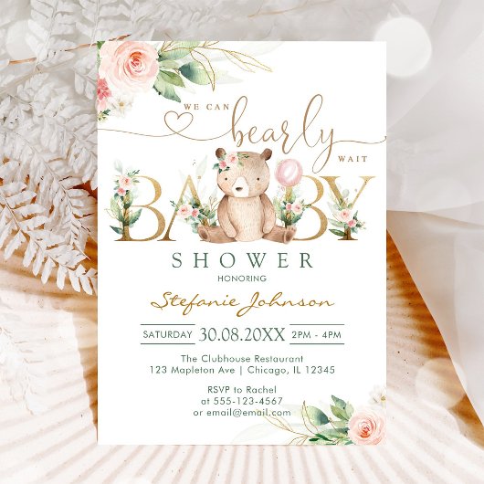 We Can Bearly Wait Teddybeer Babyshower Kaart