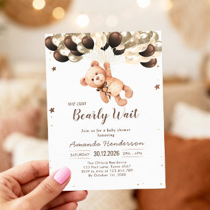We Can Bearly Wait Teddybeer Babyshower Kaart