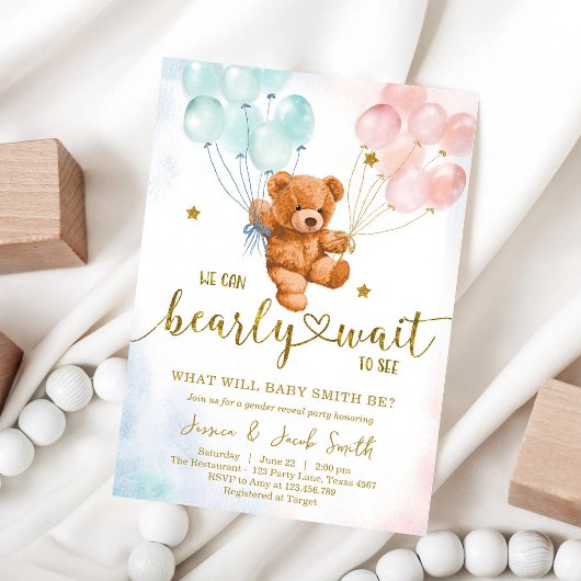We Can Bearly Wait Teddybeer Babyshower Kaart