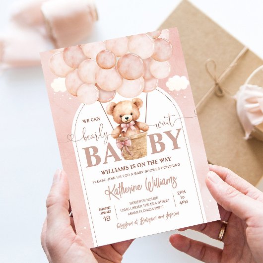 We Can Bearly Wait Teddybeer Babyshower Kaart