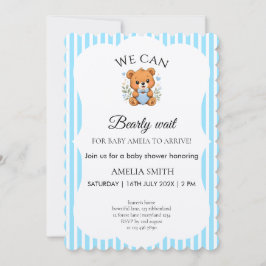 We Can Bearly Wait Teddybeer Blauw gestreept Kaart