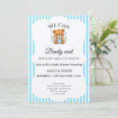 We Can Bearly Wait Teddybeer Blauw gestreept Kaart (Staand voorkant)
