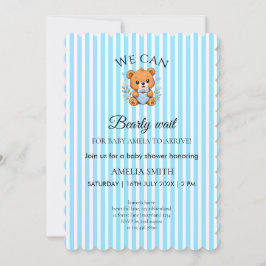 We Can Bearly Wait Teddybeer Blauw gestreept Uitno Kaart