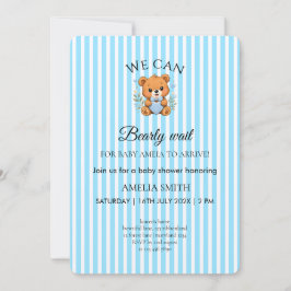 We Can Bearly Wait Teddybeer Blauw gestreept Uitno Kaart
