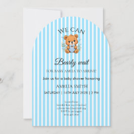 We Can Bearly Wait Teddybeer Blauw gestreept Uitno Kaart