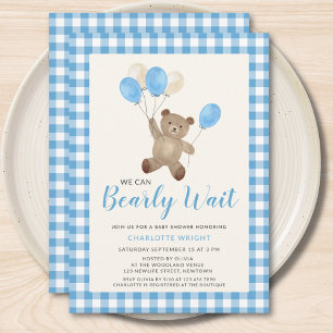 We Can Bearly Wait Teddybeer Blauwe Baby Shower Kaart