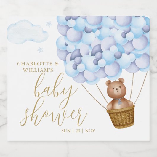 We Can Bearly Wait Teddybeer Blauwe Babyfeest Sparkling Wijnetiket (Enkel label)