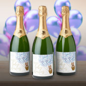 We Can Bearly Wait Teddybeer Blauwe Babyfeest Sparkling Wijnetiket