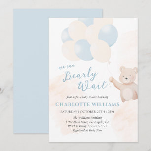 We Can Bearly Wait   Teddybeer Jongens Baby Borrel Kaart
