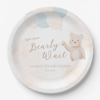 We Can Bearly Wait | Teddybeer Jongens Baby Shower Papieren Bordje