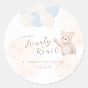 We Can Bearly Wait Teddybeer Jongens Baby Shower Ronde Sticker