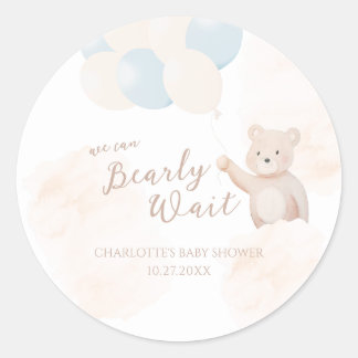 We Can Bearly Wait | Teddybeer Jongens Baby Shower Ronde Sticker