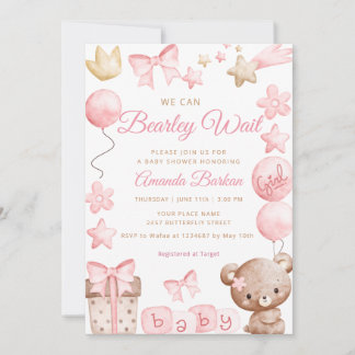 We Can Bearly Wait Teddybeer Meisje Baby Shower Kaart