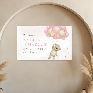 We Can Bearly Wait Teddybeer Meisje Baby Shower Spandoek