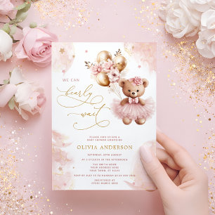 We Can Bearly Wait Teddybeer Meisje Baby Shower Ui Kaart
