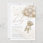 We Can Bearly Wait Teddybeer Neutraal Babyfeest Kaart (Voorkant)