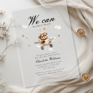 We Can Bearly Wait! Teddybeer & Vliegtuig Acryl Uitnodigingen