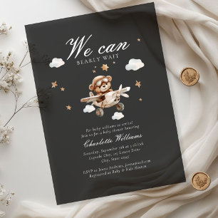 We Can Bearly Wait! Teddybeer & Vliegtuig Acryl Uitnodigingen