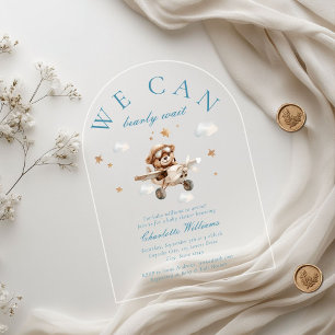 We Can Bearly Wait! Teddybeer & Vliegtuig Acryl Uitnodigingen