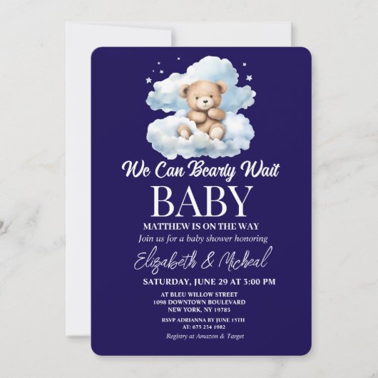 We Can Bearly Wait Theme Baby Shower Invitation Kaart (Voorkant)
