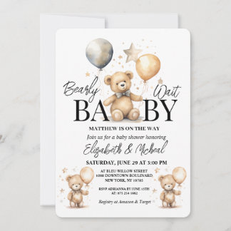 We Can Bearly Wait Theme Baby Shower Invitation Kaart