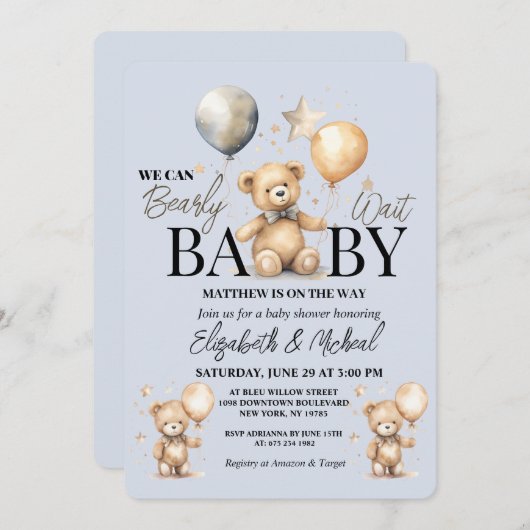 We Can Bearly Wait Theme Baby Shower Invitation Kaart (Voorkant / Achterkant)