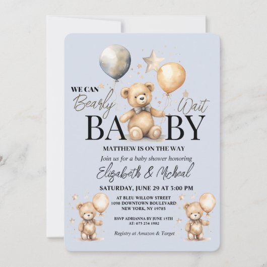 We Can Bearly Wait Theme Baby Shower Invitation Kaart (Voorkant)