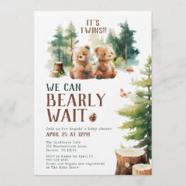 We Can Bearly Wait Twins Baby Shower Invitation Kaart